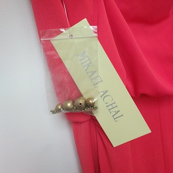 Mikael Aghal Beaded Draped Gown - Orange Red - Picture 6 of 10